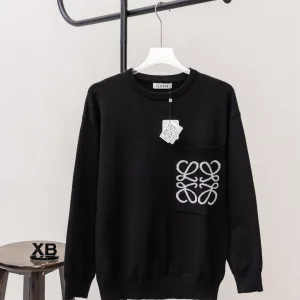 Super Clone Loewe Sweater Black Cotton Pure Wool Blend Jacquard