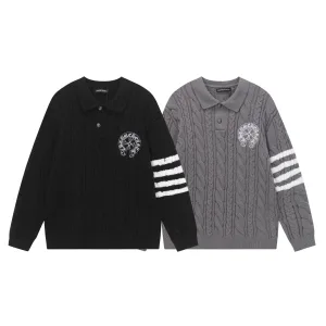 Reps Super Clone Chrome Hearts Sweater Red Cotton Pure Mercerized Cable Knit Street Style Understated Luxury Embroidery