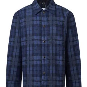 Designer Luxury Louis Vuitton Shirt Blue Jacquard Ribbed Fabric Denim
