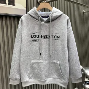 High Quality Designer Louis Vuitton Hoodies Red Cotton Fleece Fabric Minimalist Style Street Autumn Winter