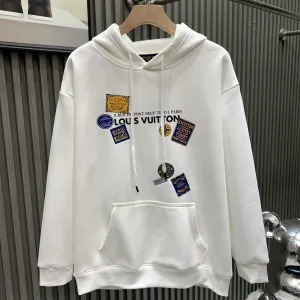 Luxury Louis Vuitton Hoodie Silver Cotton Fleece Winter