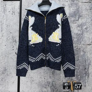 Designer Luxury Louis Vuitton Cardigan Red Wool Jacquard Relaxed Fit Streetwear Winter Pattern