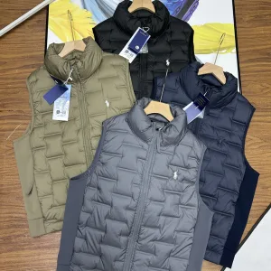 AAA High Quality Ralph Lauren Vest Red Duck Down Fleece Autumn Winter And Patch Zippered Pocket