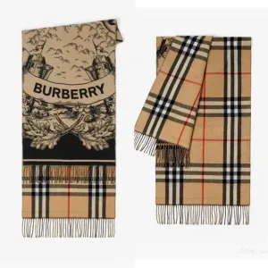 Designer Luxury Burberry Scarf Ash Cashmere Jacquard Tassel Decoration