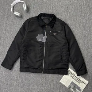 Luxury Super Clone Prada Outerwear Red Twill Corduroy Fabric Suitable For All Body Types Autumn Winter Slim Fit