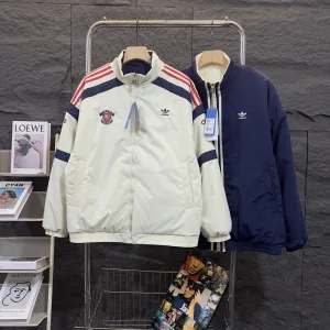 AAA High Quality Adidas Cotton-Padded Coat Blue Cotton Double-Sided Polyester Fiber Autumn Winter And