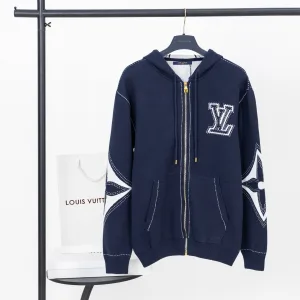 High Quality Louis Vuitton Outerwear Blue Cotton Pure Jacquard Embroidery