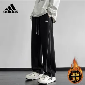 High Quality Adidas Long Pants Red Cotton Air Fleece Spring Zippered Pocket