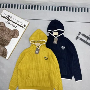 Designer Stussy Sweater Yellow Cotton Pure Cashmere Exquisite Tailoring Winter