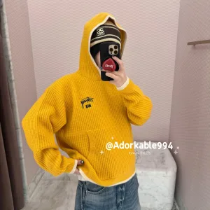 Super Clone Stussy Sweater Yellow Cotton Pure Cashmere Exquisite Tailoring