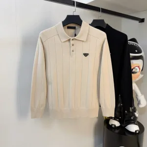 Luxury High Quality Prada Sweater Ash Wool Blend Jacquard Autumn Winter