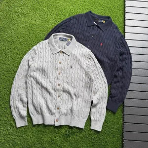 Luxury Designer Ralph Lauren Long-Sleeved Shirts Red Cotton Long-Staple Down Cable Knit Lace Embroidery