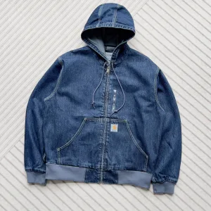 Luxury Carhartt Jacket Ash Cotton Pure Denim Relaxed Fit Retro Distressed