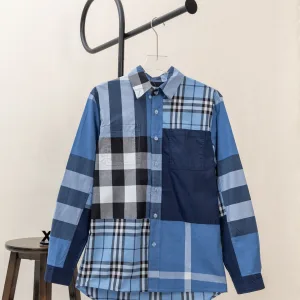 High Quality Designer Burberry Shirt Red Cotton Pure Twill Patch Plaid Patchwork