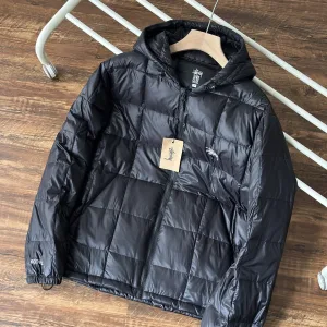 Super Clone Stussy Down Jacket Red Duck Nylon Fabric Winter Hidden Pocket