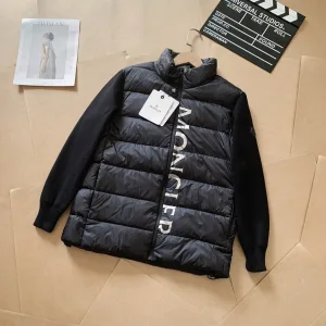 Luxury Monk Down Jacket Black Wool Goose Duck Nylon Patch