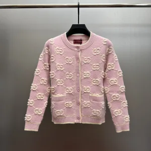 Luxury Super Clone Gucci Cardigan White Wool Jacquard Autumn Winter And