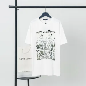AAA Luxury Louis Vuitton Short-Sleeved T-Shirt Red Cotton Pure Velvet Forest Winter