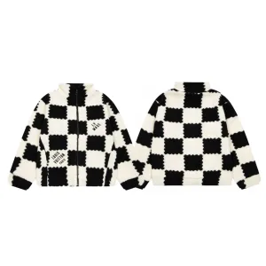 Super Clone Louis Vuitton Jacket Red Wool Lambswool Blend Polyester Fleece Jacquard Fabric
