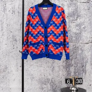 Reps Gucci Sweater Red Winter Color Blocking Side Pockets