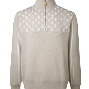 Luxury Louis Vuitton Sweater Color Cotton Wool Blend Jacquard Ribbed Fabric