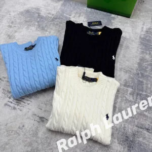 Reps High Quality Ralph Lauren Long-Sleeved Shirts Red Cotton Pure Jacquard Cable Knit Pattern Embroidery