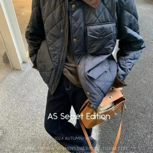 Luxury High Quality Ralph Lauren Outerwear Red Eva Cotton Down Plush Corduroy Autumn Winter And Quilted Pattern