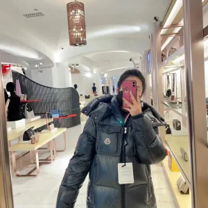 Super Clone High Quality Moncler Coat Red Down Nylon Adjustable Drawstring Winter Embroidery Side Pockets