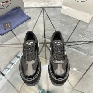 Designer Luxury Prada Casual Shoes Top-Grain Cowhide Patent Leather Premium Quality
