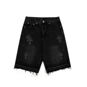 Super Clone Reps Chrome Hearts Jeans Red Genuine Leather Distressed Even Stitching