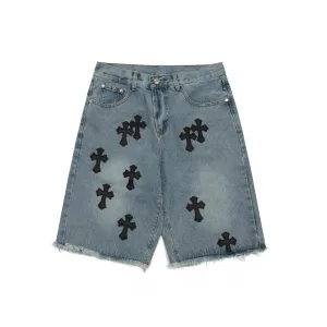 AAA Chrome Hearts Jeans Red Genuine Leather Distressed Even Stitching