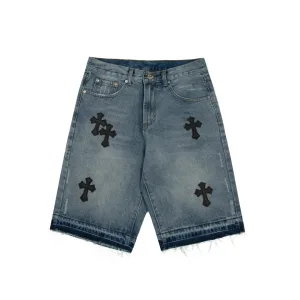 Reps AAA Chrome Hearts Jeans Red Genuine Leather Distressed Even Stitching