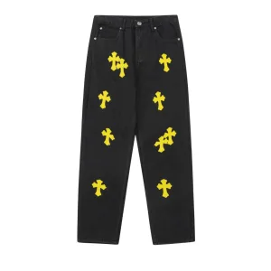 Reps Chrome Hearts Jeans Red Genuine Leather Distressed Even Stitching