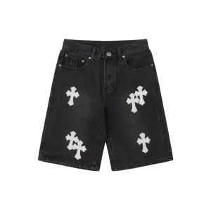 Luxury High Quality Chrome Hearts Jeans Red Genuine Leather Distressed Even Stitching