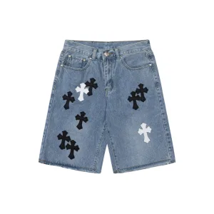 High Quality Chrome Hearts Jeans Red Genuine Leather Distressed Even Stitching