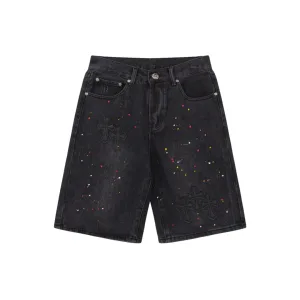 Reps Designer Chrome Hearts Jeans Red Genuine Leather Distressed Even Stitching
