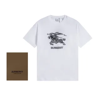 Designer High Quality Burberry Short Sleeves Red Cotton Combed Embroidery 3D