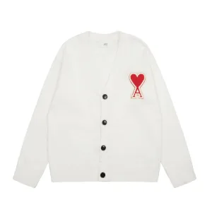 Designer High Quality Ami Shirts Red Cotton Wool Down Jacquard Street Style Embroidery