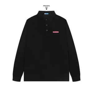 Luxury Prada Cotton Long-Sleeved Polo Shirt