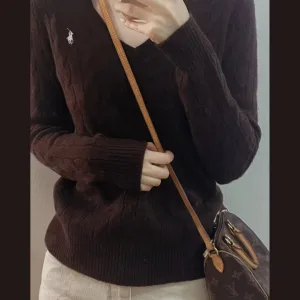 Super Clone Ralph Lauren Sweater Red Cotton Cable Knit Easy To Match Slim Fit