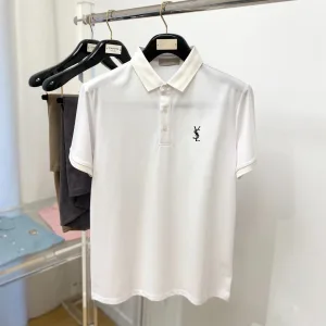 Designer Saint Laurent Cotton Short-Sleeved Polo Shirt