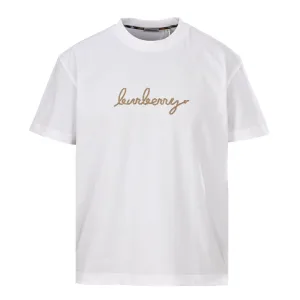 Designer Burberry Short-Sleeved T-Shirt Red Cotton Plain Weave Embroidery
