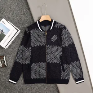 Designer Louis Vuitton Sweater Blue Wool Cashmere Jacquard Side Pockets