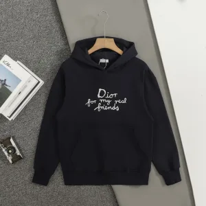 Designer Dior Hoodie Blue Cotton Pure Winter Double Needle Stitching Embroidery