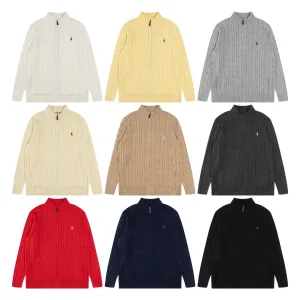 Super Clone Luxury Ralph Lauren Sweater Red Cotton Pure Cable Knit Embroidery