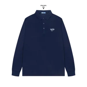 Luxury Aaa Prada Cotton Long-Sleeved Polo Shirt