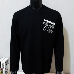 Luxury Super Clone Moncler Long-Sleeved T-Shirt Ash Cotton Pure Relaxed Fit
