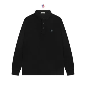 Super Clone Reps Moncler Long-Sleeved Polo Shirt Blue Cotton Down Mesh Piqu Pique Elegant Style